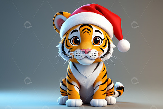 戴圣诞帽的卡通老虎形象