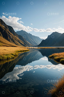 山间湖泊自然风光全景