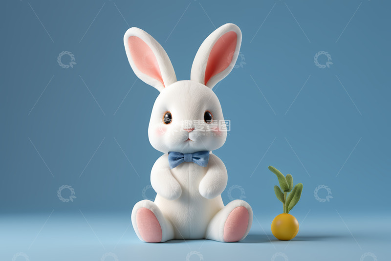 高清大图下载【趣麦麦图】可爱白兔玩偶与小萝卜