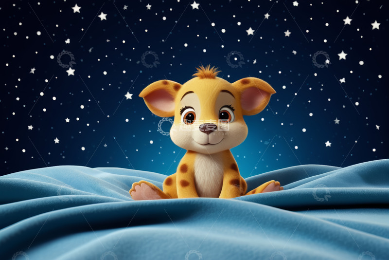 高清大图下载【趣麦麦图】星空下毛毯上的卡通小豹