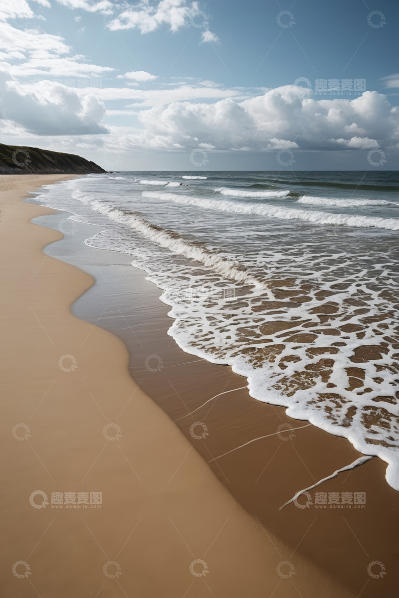 高清大图下载【趣麦麦图】海滩海浪与蓝天白云风景