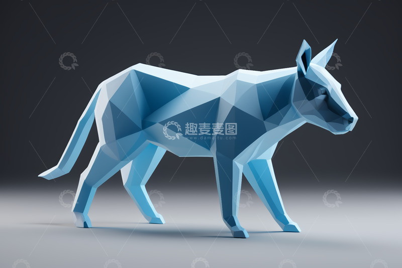 高清大图下载【趣麦麦图】蓝色多边形风格狗形3D模型