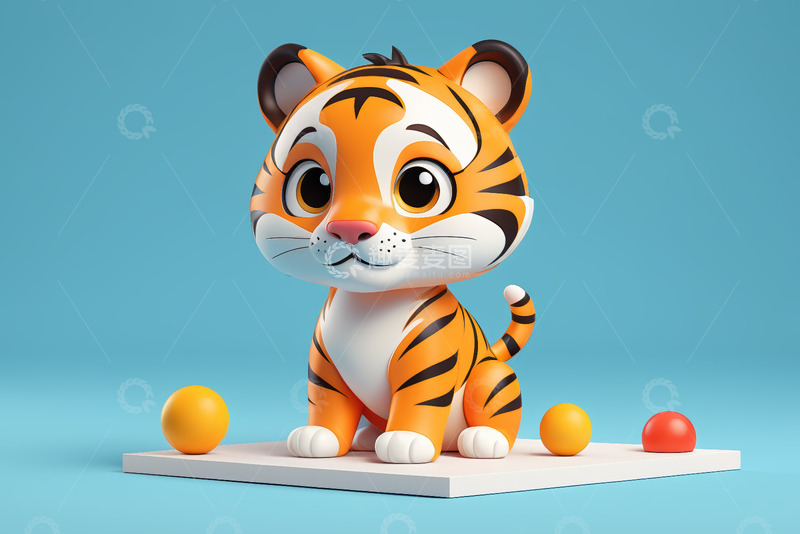 高清大图下载【趣麦麦图】可爱卡通小老虎与彩球