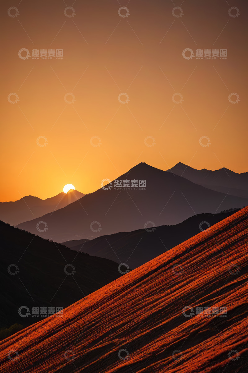 高清大图下载【趣麦麦图】山间日落全景