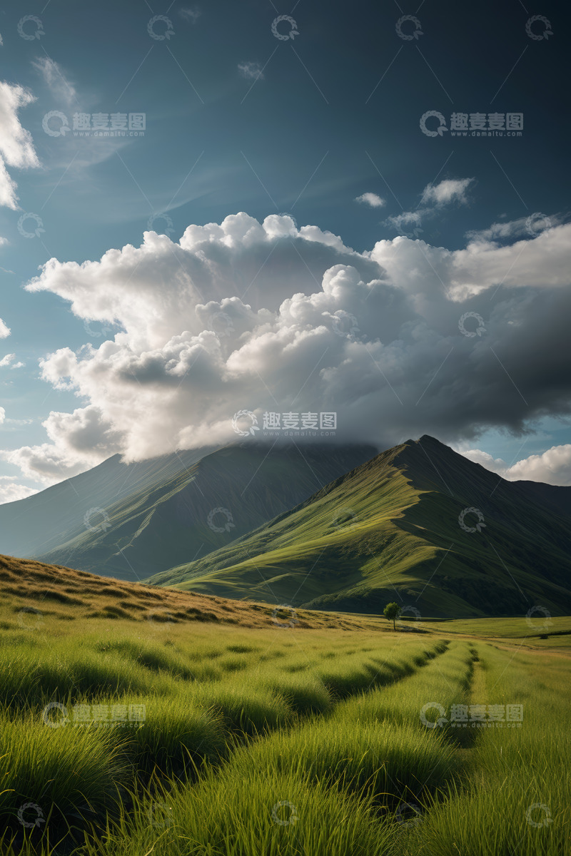 高清大图下载【趣麦麦图】广阔草原与远山的自然风景