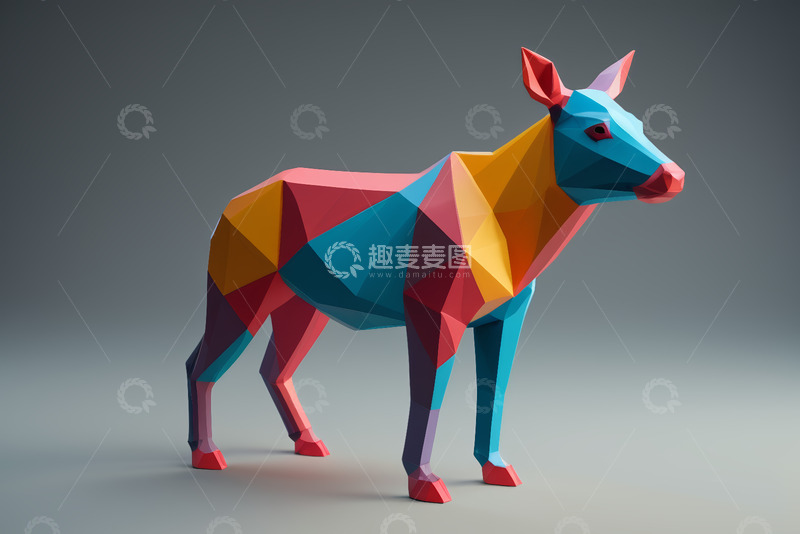 高清大图下载【趣麦麦图】多边形彩色鹿3D模型