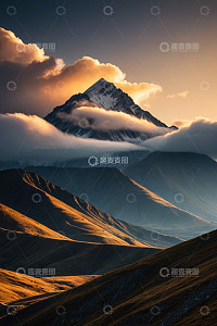 黄昏时分的壮丽山脉景观