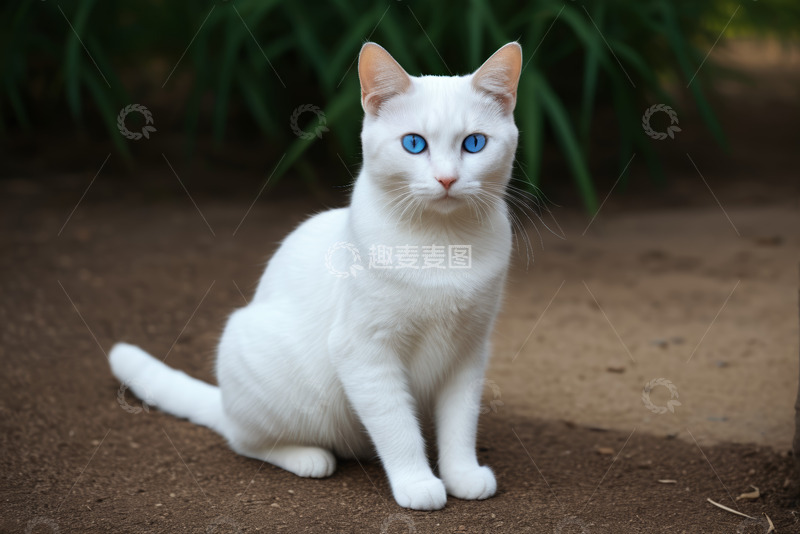 高清大图下载【趣麦麦图】白色猫咪户外静坐特写