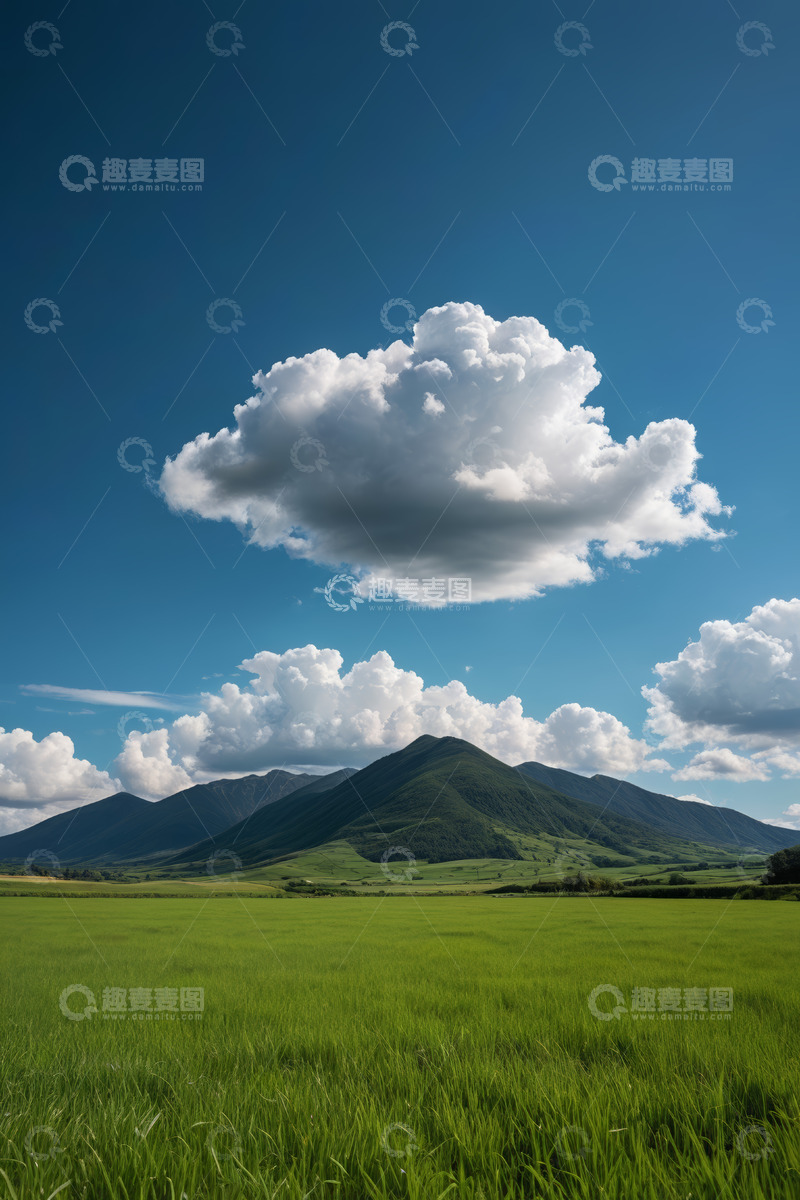 高清大图下载【趣麦麦图】草原青山蓝天白云风景