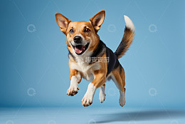 跳跃的三色小狗