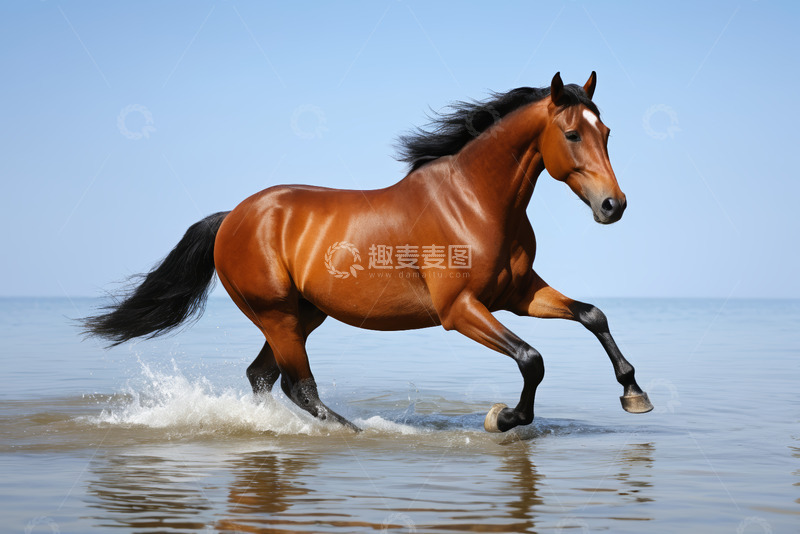 高清大图下载【趣麦麦图】奔跑在水边的骏马