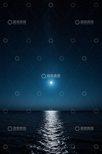 海上夜空明月繁星景象