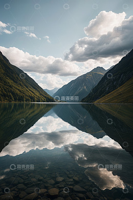 山间湖泊自然风光全景