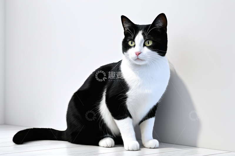 高清大图下载【趣麦麦图】黑白猫咪室内静坐特写