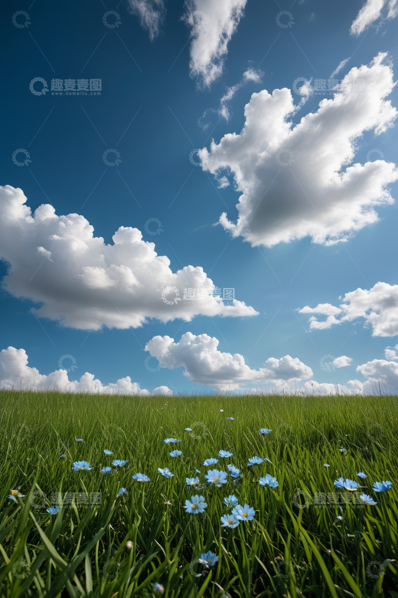 高清大图下载【趣麦麦图】蓝天白云下的绿色草地花卉