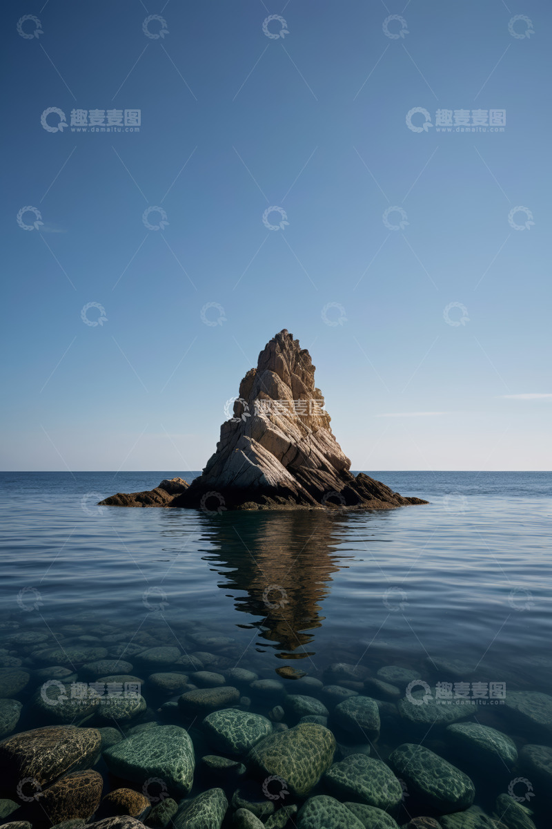 高清大图下载【趣麦麦图】海中孤立岩石与清澈海水景观
