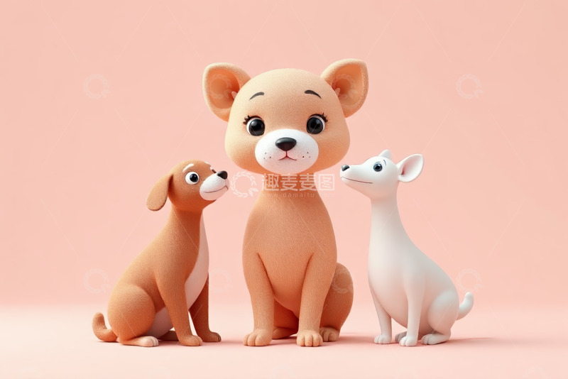 高清大图下载【趣麦麦图】三只可爱卡通小狗形象