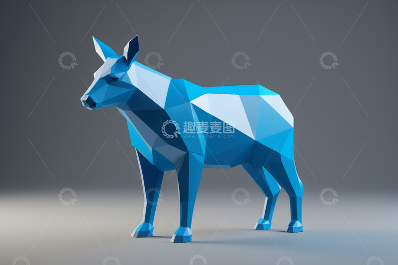 高清大图下载【趣麦麦图】蓝色多边形风格鹿形设计素材