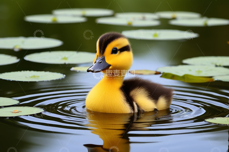 小黄鸭水中游动