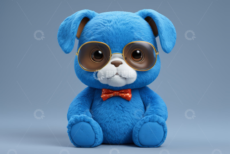 高清大图下载【趣麦麦图】蓝色小狗玩偶戴眼镜系领结