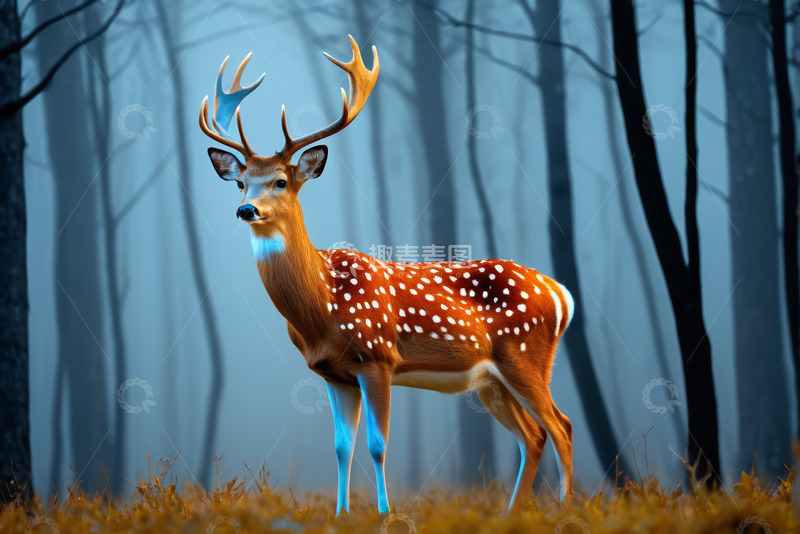 高清大图下载【趣麦麦图】森林中站立的带斑点鹿