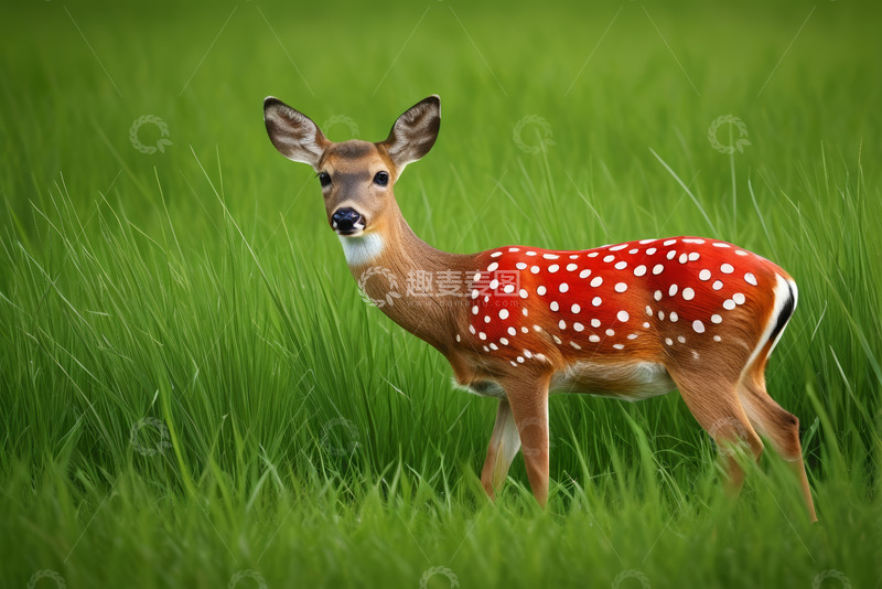 高清大图下载【趣麦麦图】草地上的斑点小鹿