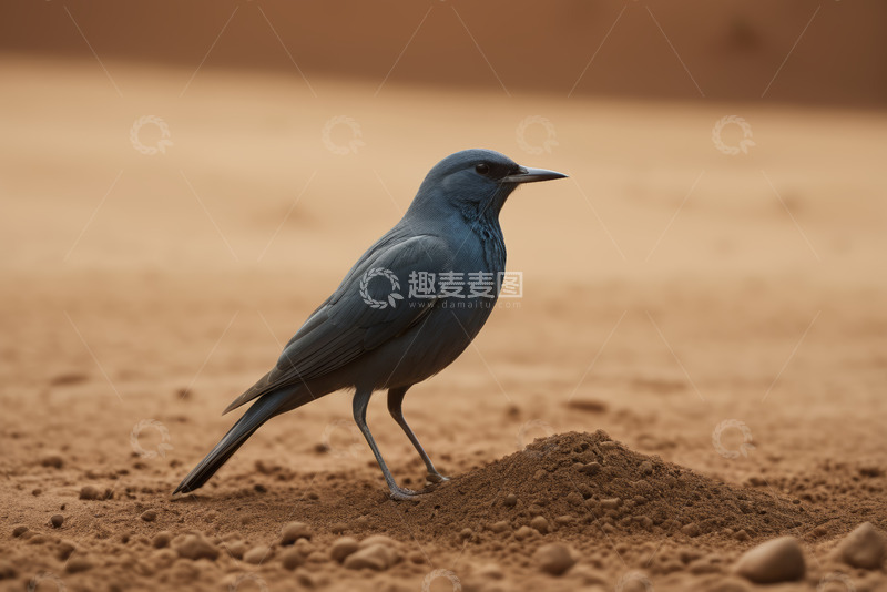 高清大图下载【趣麦麦图】站立在沙土上的蓝色小鸟