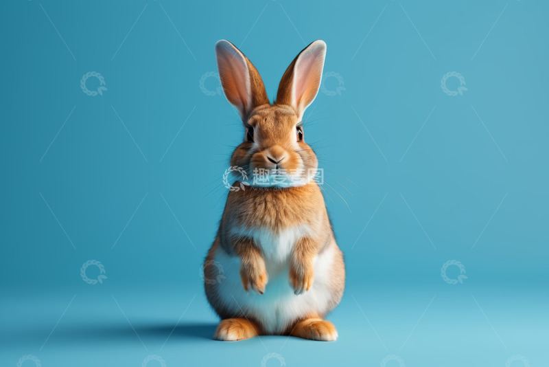 高清大图下载【趣麦麦图】蓝色背景前站立的可爱兔子
