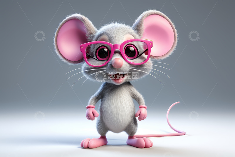 高清大图下载【趣麦麦图】戴粉色眼镜的卡通老鼠形象