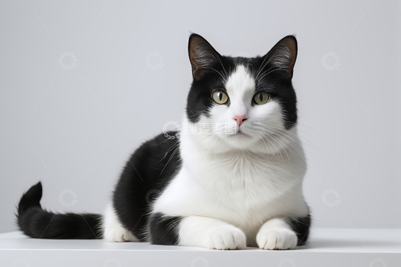 高清大图下载【趣麦麦图】黑白猫咪趴坐特写