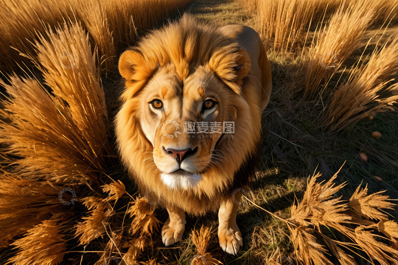 高清大图下载【趣麦麦图】草原上站立的雄狮