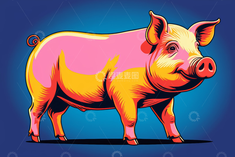 高清大图下载【趣麦麦图】彩色插画风格站立的猪