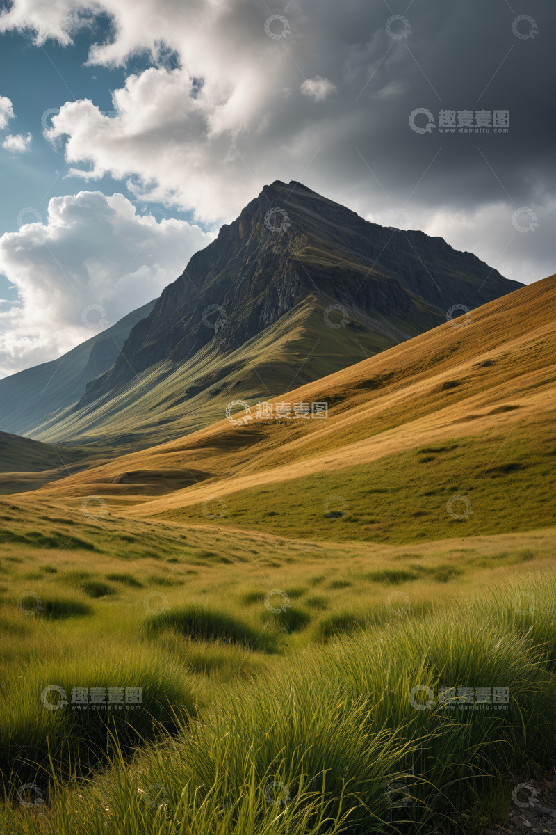 高清大图下载【趣麦麦图】山间草地与巍峨山峰景观