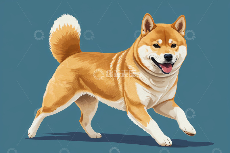 高清大图下载【趣麦麦图】奔跑的柴犬插画素材