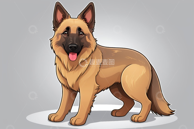 高清大图下载【趣麦麦图】站立的德国牧羊犬卡通形象