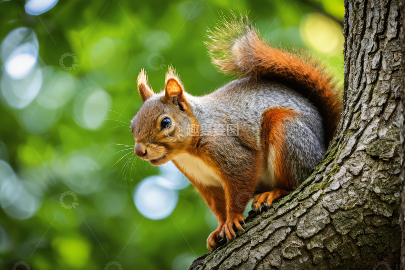 高清大图下载【趣麦麦图】树干上的松鼠特写