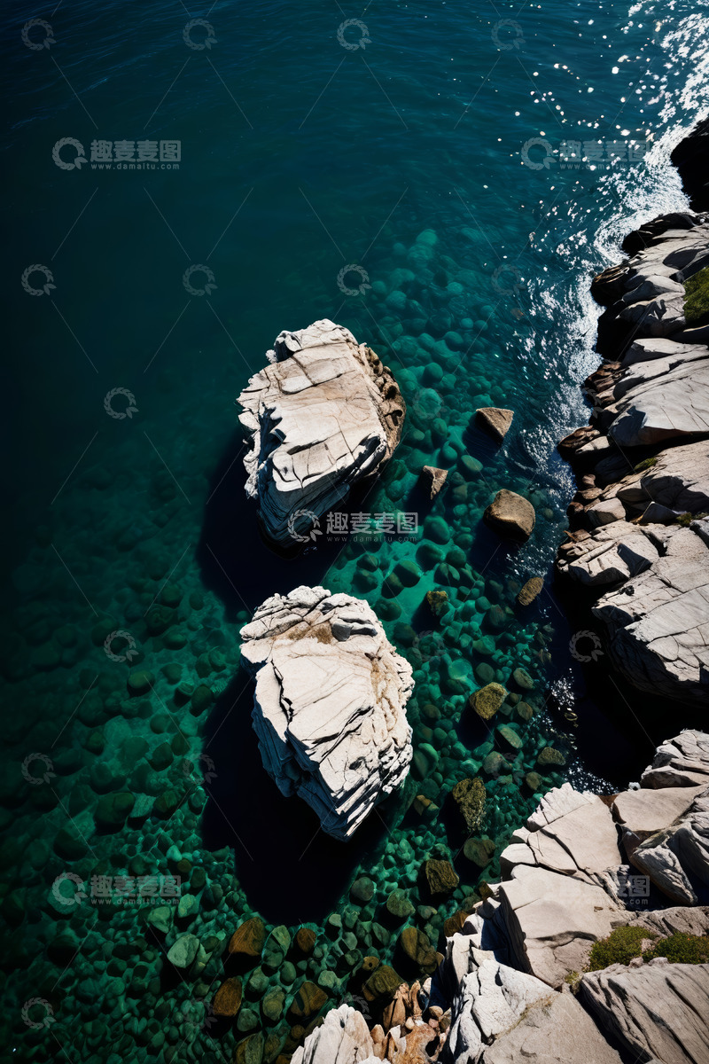 高清大图下载【趣麦麦图】海岸边清澈海水中的岩石
