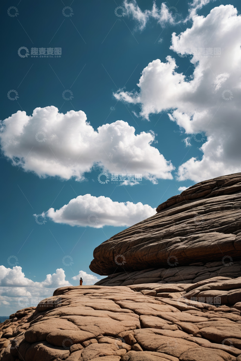 高清大图下载【趣麦麦图】人在岩石景观下仰望蓝天白云