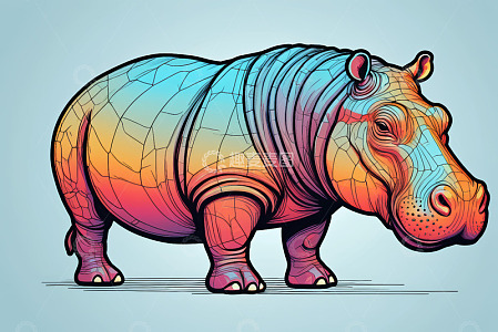 彩色线条风格河马插画