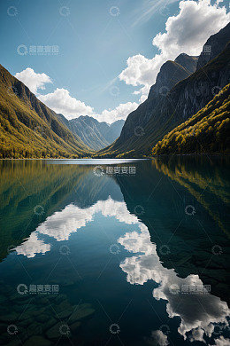 山间湖泊自然风光全景