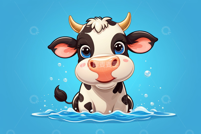 高清大图下载【趣麦麦图】卡通奶牛水中形象