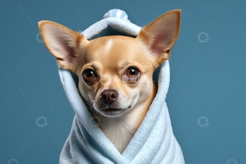 高清大图下载【趣麦麦图】裹着毛巾的吉娃娃宠物特写