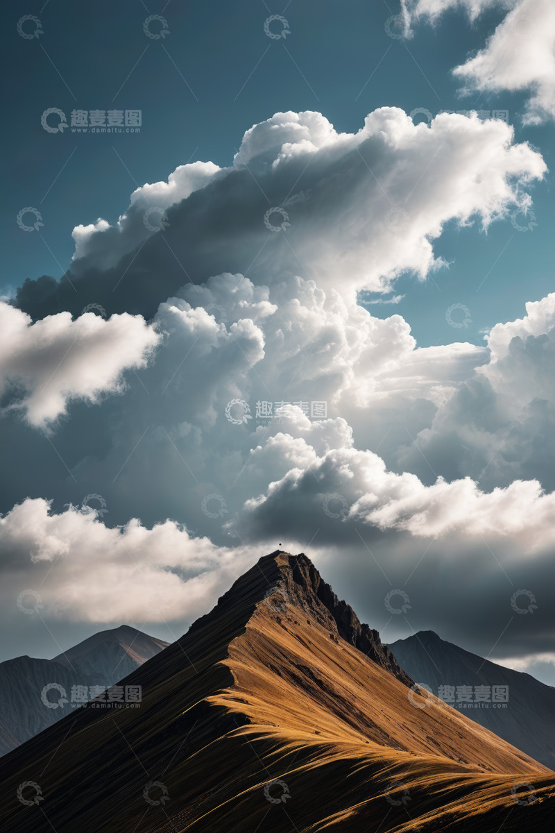 高清大图下载【趣麦麦图】高山与天空中壮丽云层景观