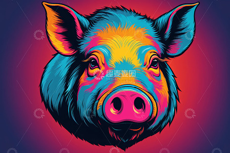 彩色卡通风格猪头特写
