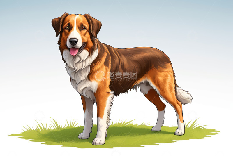 高清大图下载【趣麦麦图】站立的棕白相间狗