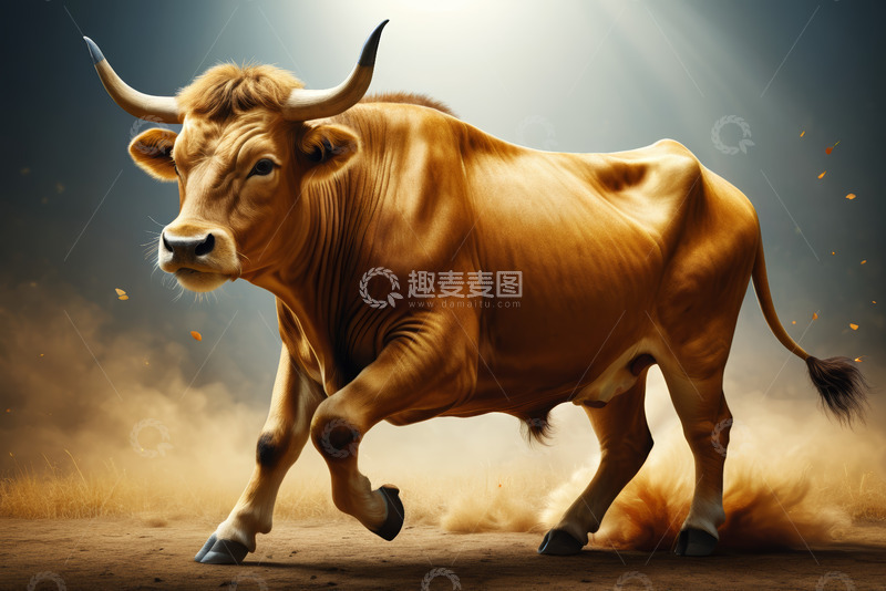 高清大图下载【趣麦麦图】奔跑的黄牛特写