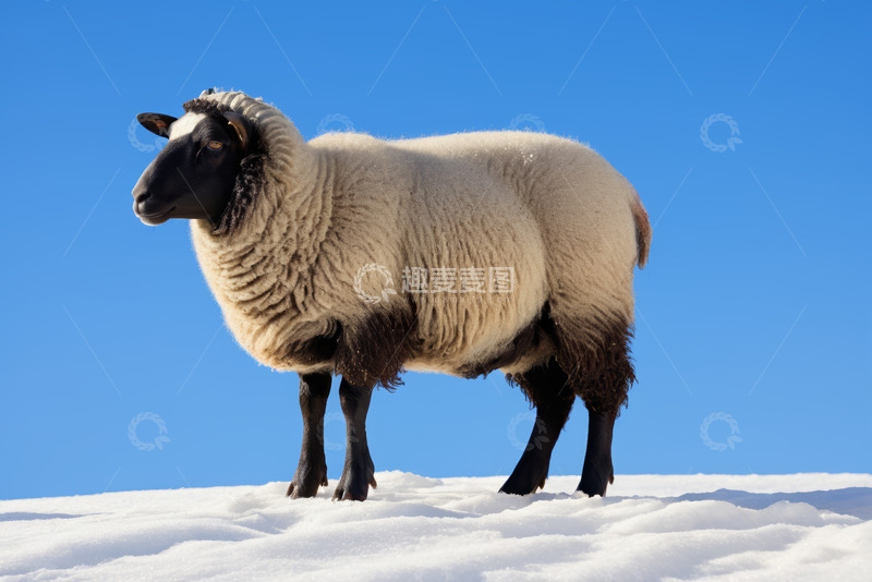高清大图下载【趣麦麦图】雪地上站立的绵羊