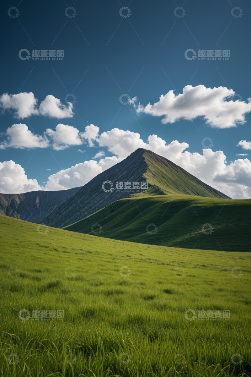 高清大图下载【趣麦麦图】蓝天白云下的绿色山丘草地