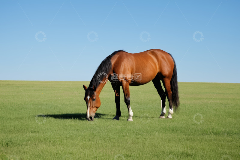 高清大图下载【趣麦麦图】草原上低头吃草的骏马