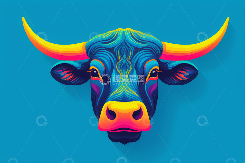 高清大图下载【趣麦麦图】彩色牛头插画